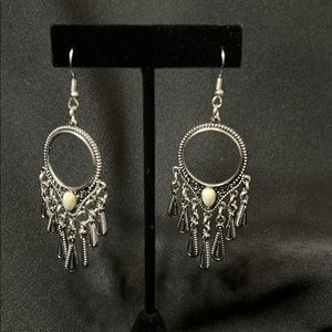 Teardrop shaped white bone stone earrings